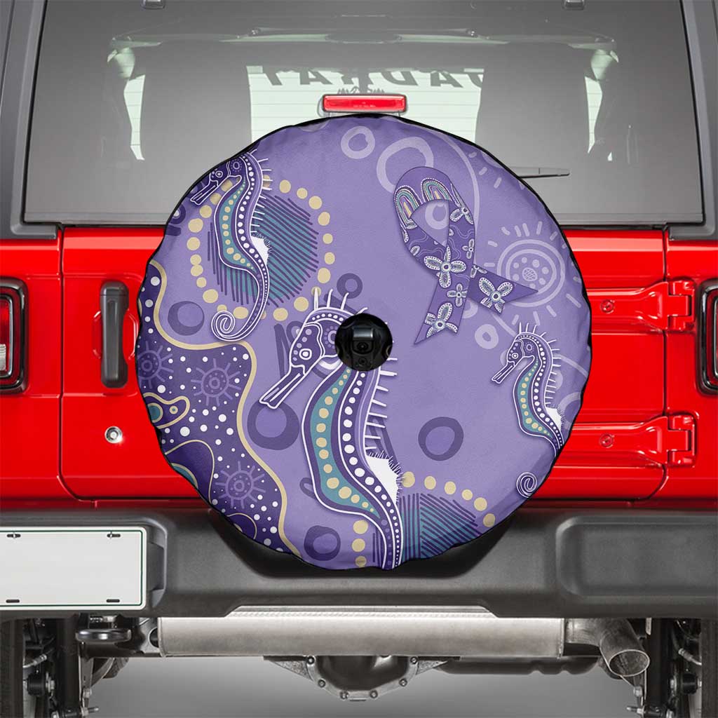 Australia Epilepsy Awareness Spare Tire Cover Aboriginal Purple Ribbon with Seahorse - Aussie Hoodie