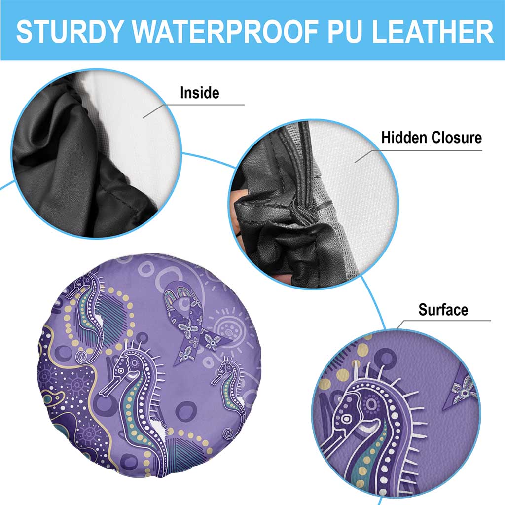 Australia Epilepsy Awareness Spare Tire Cover Aboriginal Purple Ribbon with Seahorse - Aussie Hoodie