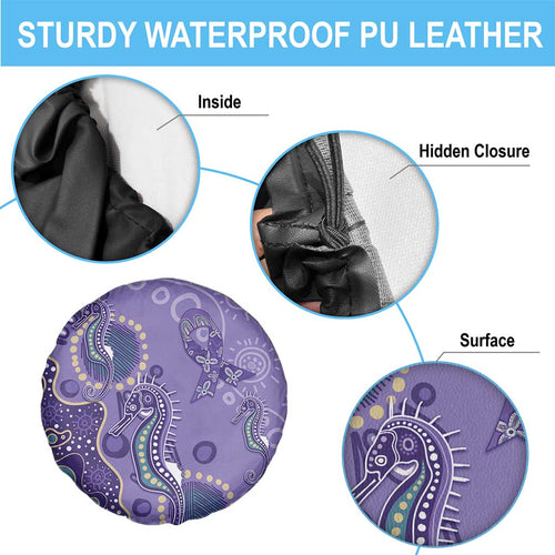 Australia Epilepsy Awareness Spare Tire Cover Aboriginal Purple Ribbon with Seahorse - Aussie Hoodie