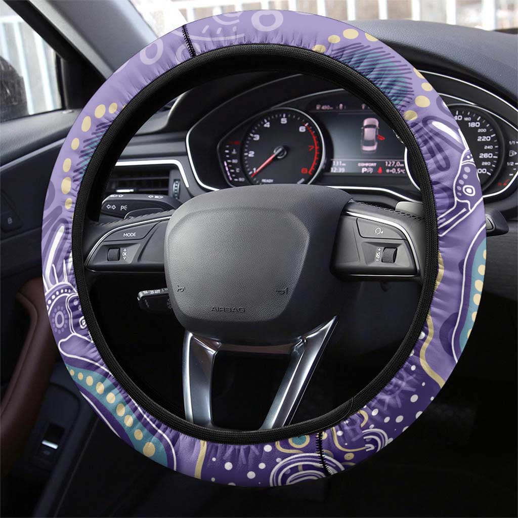 Australia Epilepsy Awareness Steering Wheel Cover Aboriginal Purple Ribbon with Seahorse - Aussie Hoodie