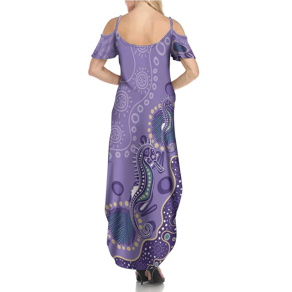 Australia Epilepsy Awareness Summer Maxi Dress Aboriginal Purple Ribbon with Seahorse - Aussie Hoodie