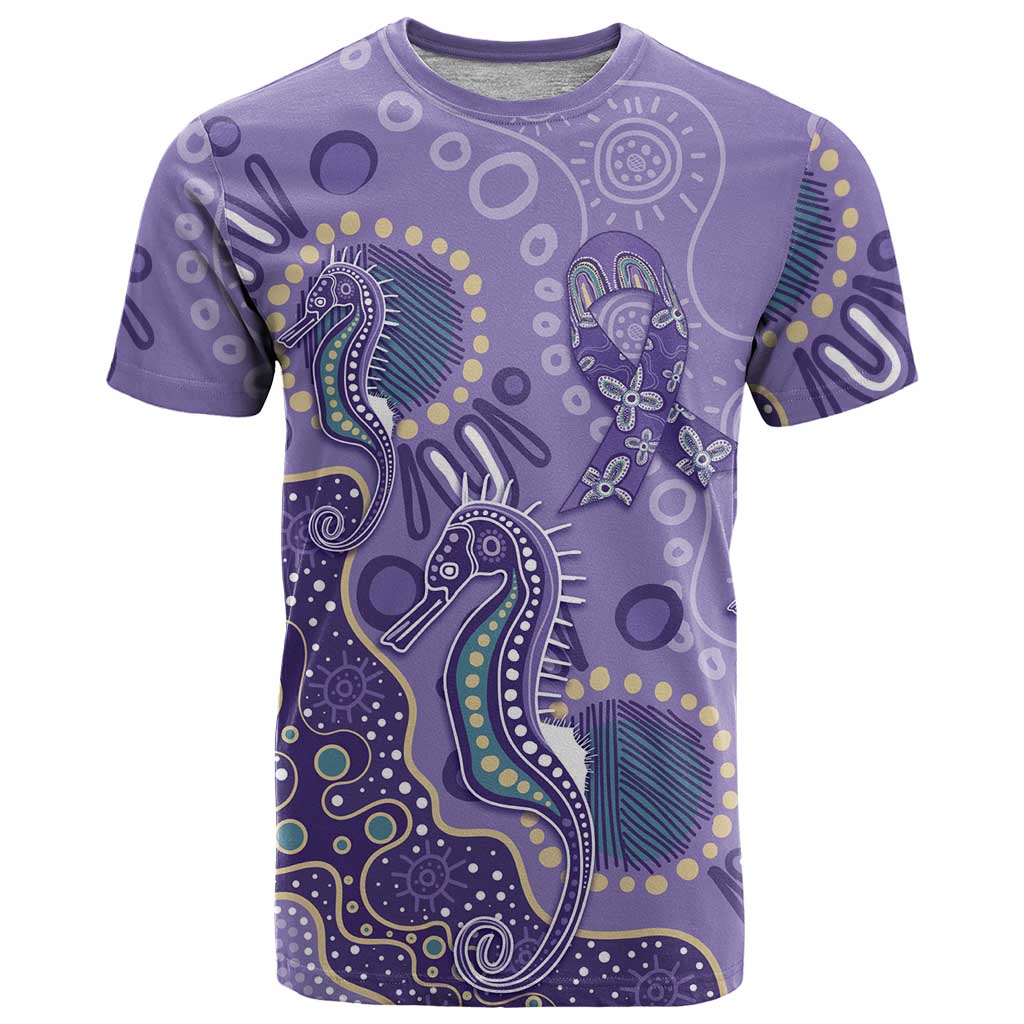 Australia Epilepsy Awareness T Shirt Aboriginal Purple Ribbon with Seahorse - Aussie Hoodie