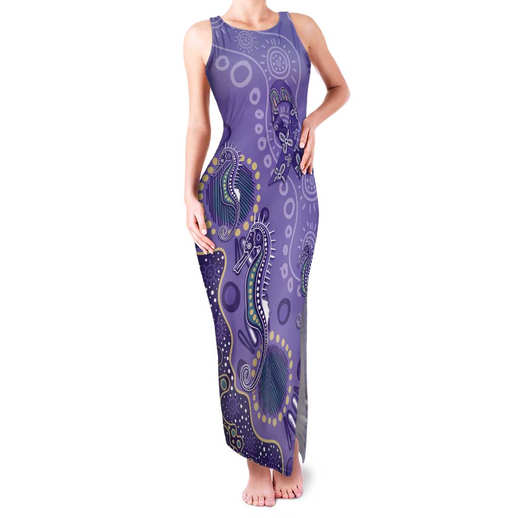 Australia Epilepsy Awareness Tank Maxi Dress Aboriginal Purple Ribbon with Seahorse - Aussie Hoodie