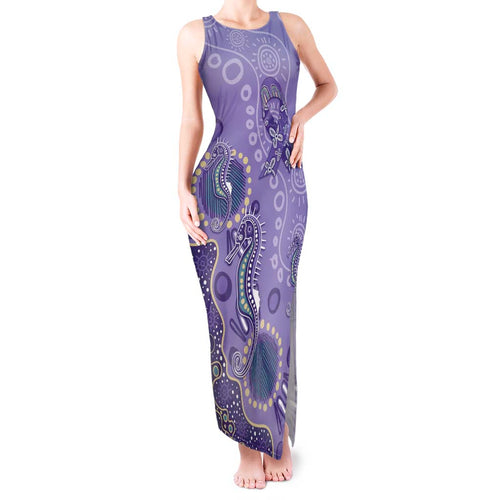 Australia Epilepsy Awareness Tank Maxi Dress Aboriginal Purple Ribbon with Seahorse - Aussie Hoodie
