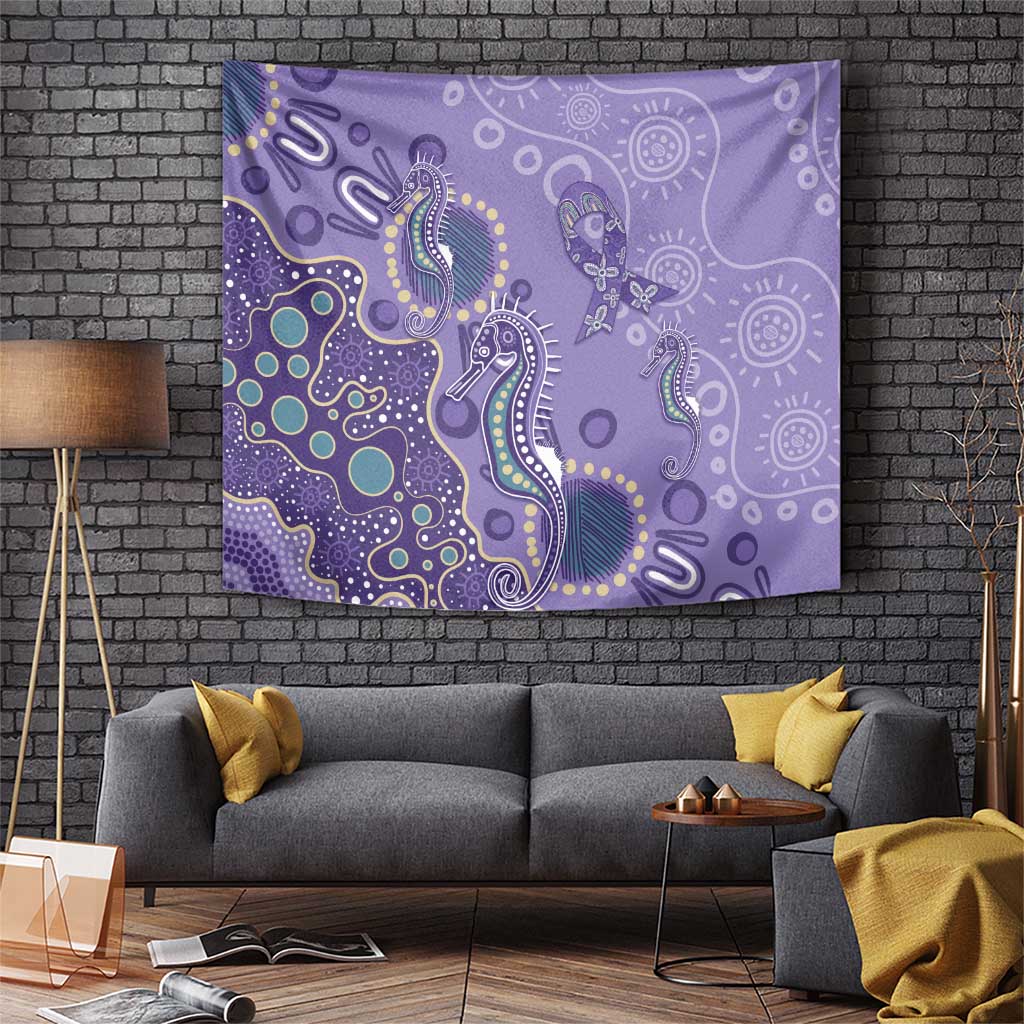 Australia Epilepsy Awareness Tapestry Aboriginal Purple Ribbon with Seahorse - Aussie Hoodie