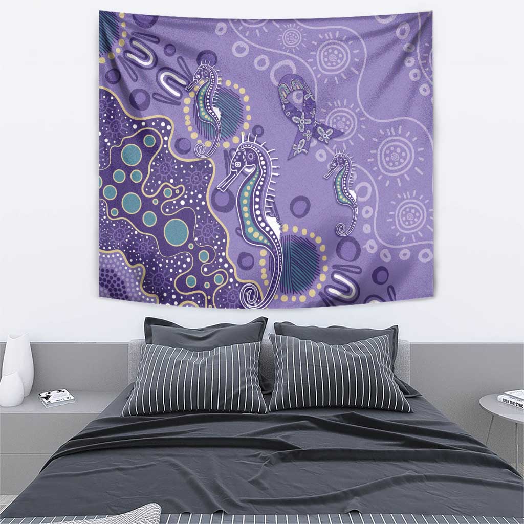 Australia Epilepsy Awareness Tapestry Aboriginal Purple Ribbon with Seahorse - Aussie Hoodie