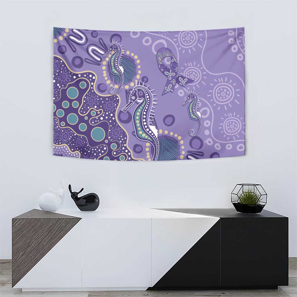 Australia Epilepsy Awareness Tapestry Aboriginal Purple Ribbon with Seahorse - Aussie Hoodie
