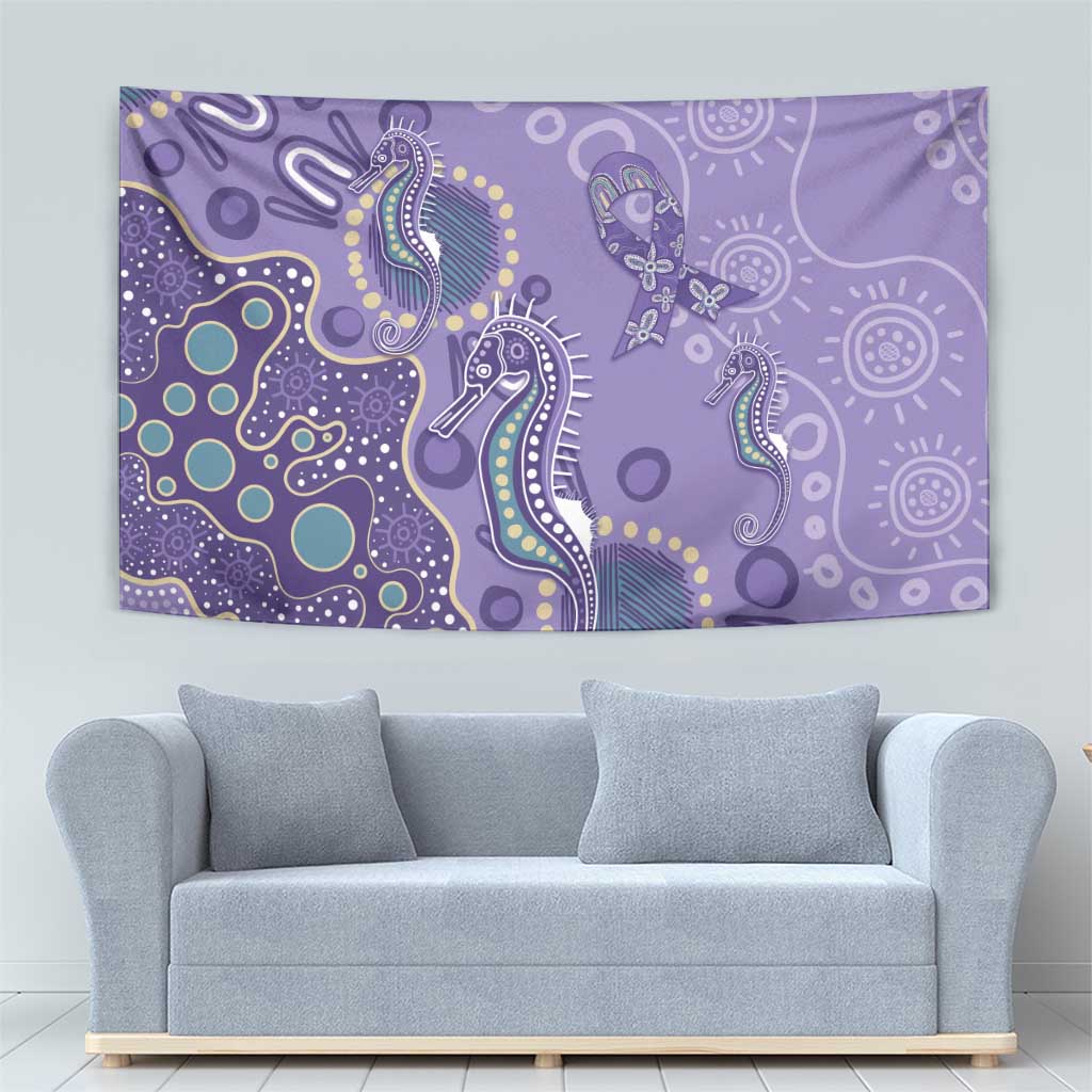 Australia Epilepsy Awareness Tapestry Aboriginal Purple Ribbon with Seahorse - Aussie Hoodie