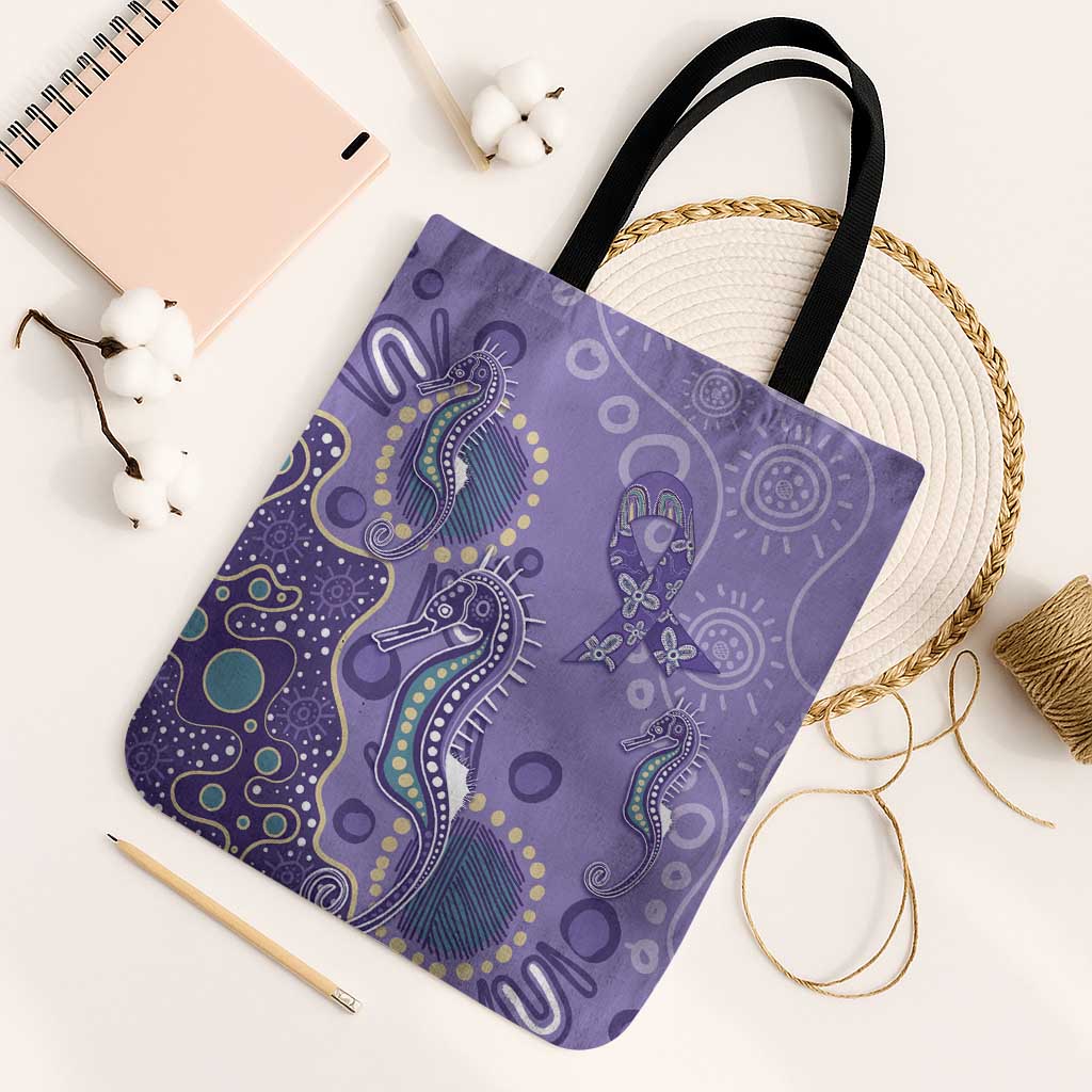 Australia Epilepsy Awareness Tote Bag Aboriginal Purple Ribbon with Seahorse - Aussie Hoodie