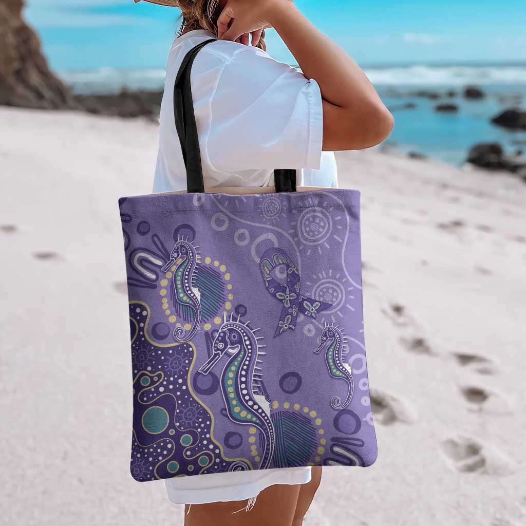 Australia Epilepsy Awareness Tote Bag Aboriginal Purple Ribbon with Seahorse - Aussie Hoodie