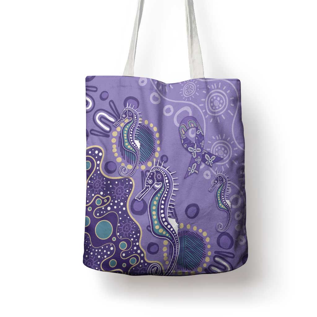 Australia Epilepsy Awareness Tote Bag Aboriginal Purple Ribbon with Seahorse - Aussie Hoodie