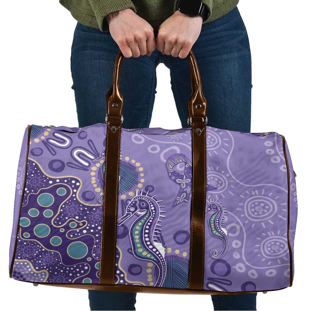 Australia Epilepsy Awareness Travel Bag Aboriginal Purple Ribbon with Seahorse - Aussie Hoodie