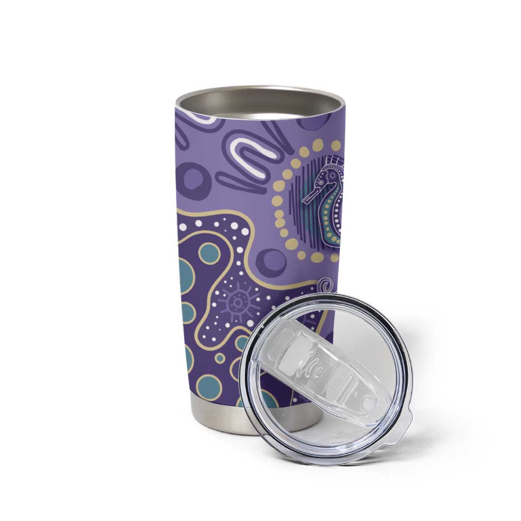 Australia Epilepsy Awareness Tumbler Cup Aboriginal Purple Ribbon with Seahorse - Aussie Hoodie