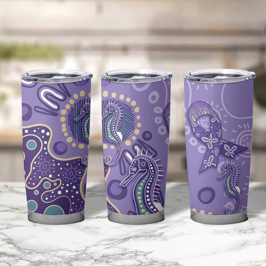 Australia Epilepsy Awareness Tumbler Cup Aboriginal Purple Ribbon with Seahorse - Aussie Hoodie