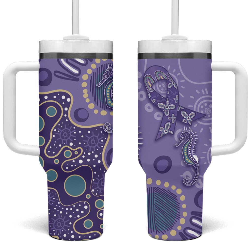 Australia Epilepsy Awareness Tumbler With Handle Aboriginal Purple Ribbon with Seahorse - Aussie Hoodie