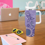Australia Epilepsy Awareness Tumbler With Handle Aboriginal Purple Ribbon with Seahorse - Aussie Hoodie
