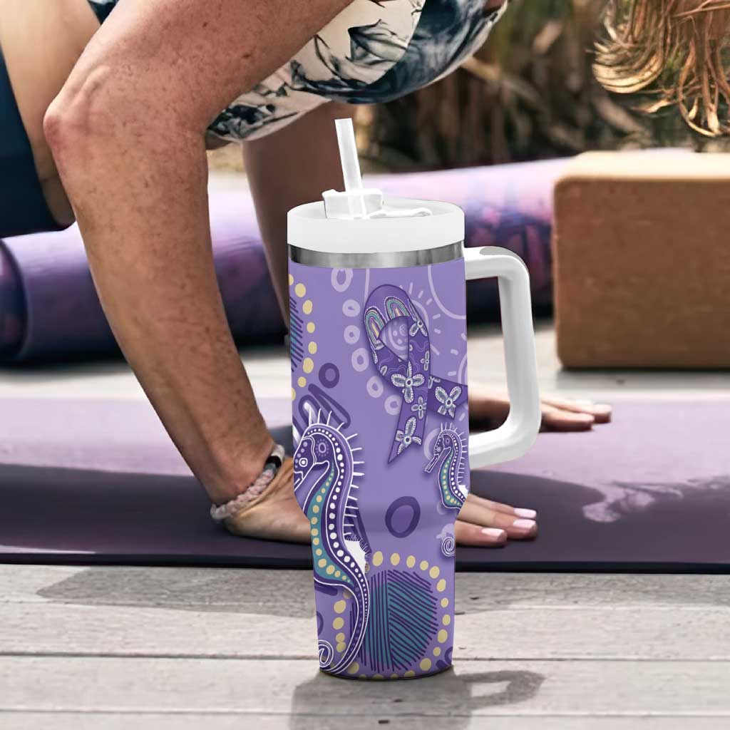 Australia Epilepsy Awareness Tumbler With Handle Aboriginal Purple Ribbon with Seahorse - Aussie Hoodie