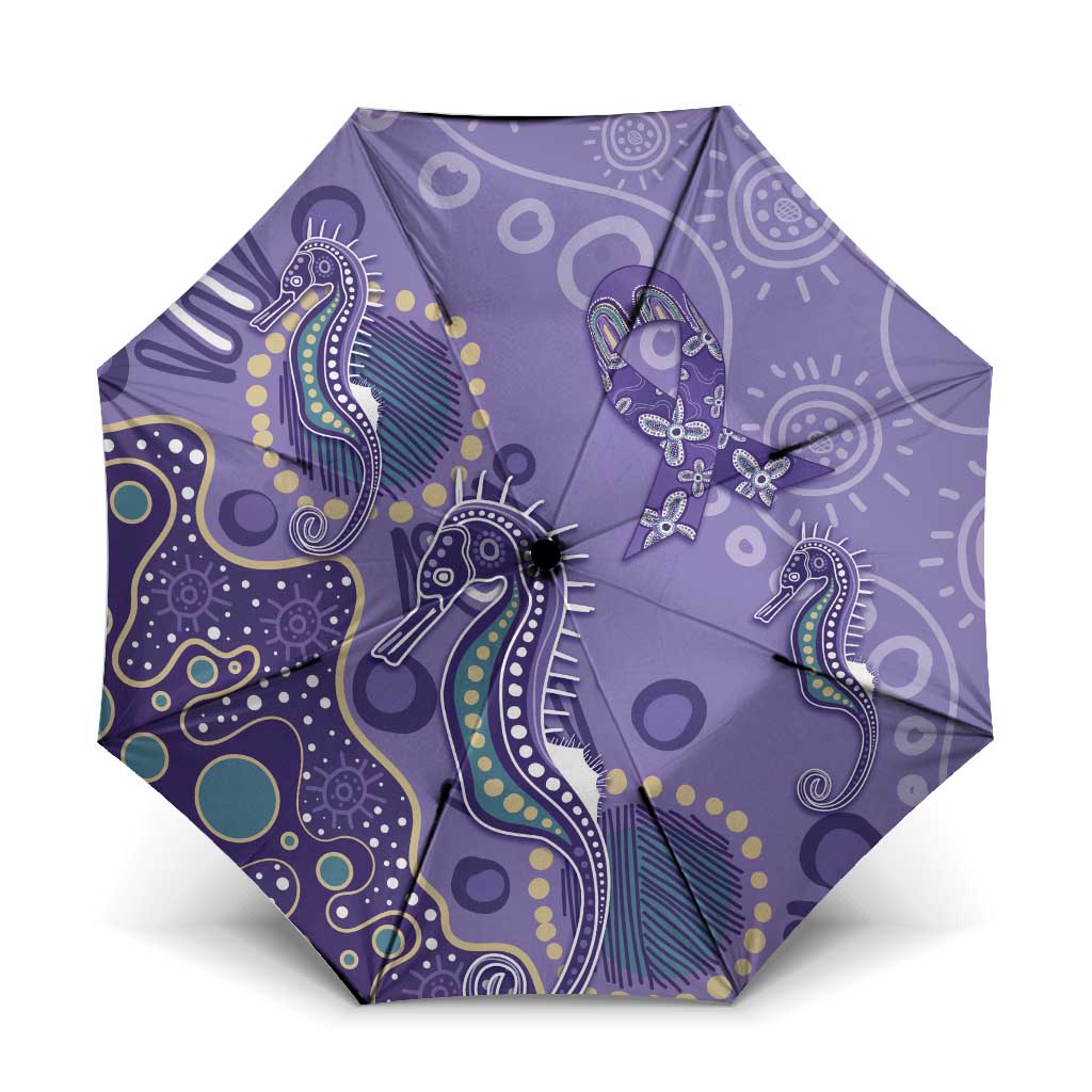 Australia Epilepsy Awareness Umbrella Aboriginal Purple Ribbon with Seahorse - Aussie Hoodie