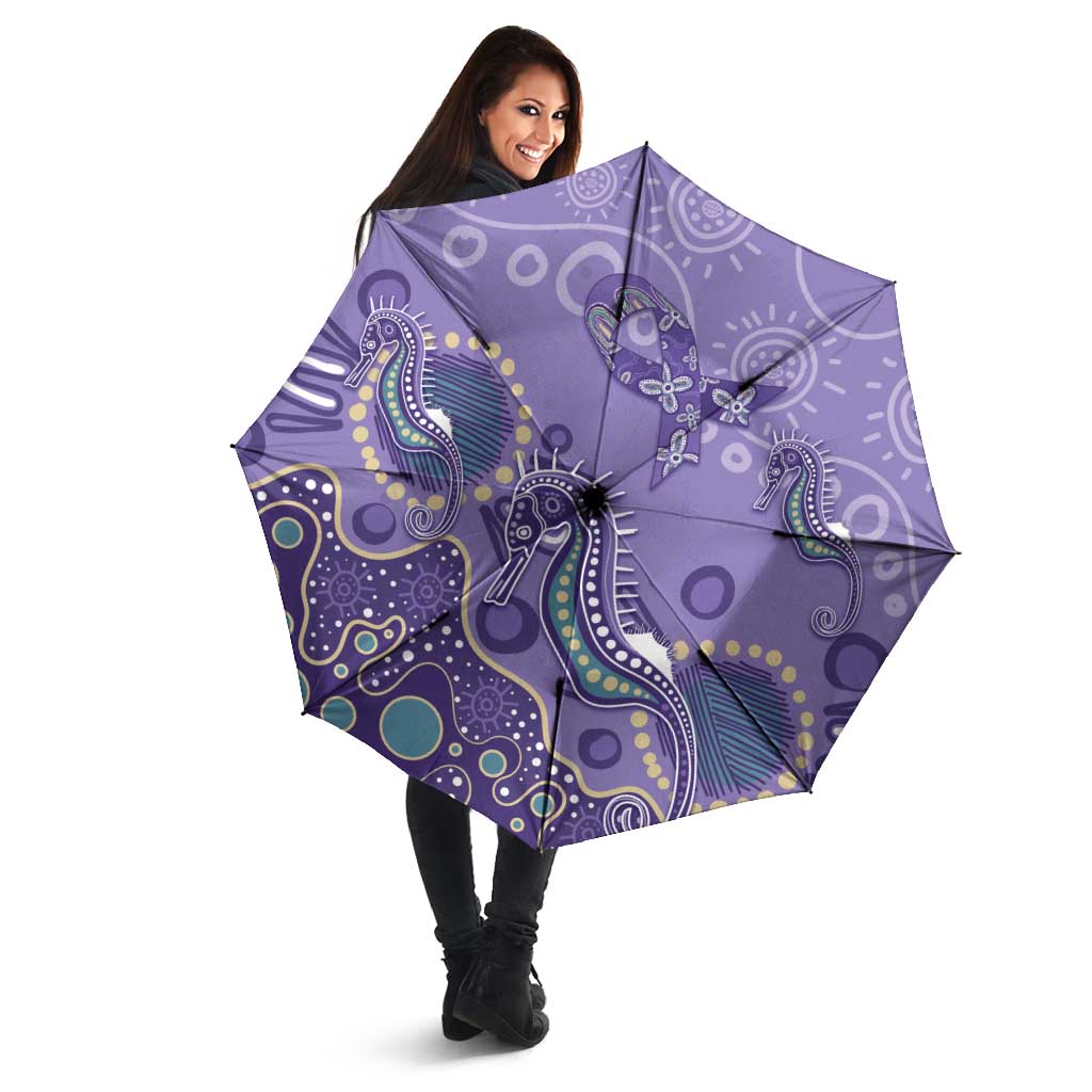 Australia Epilepsy Awareness Umbrella Aboriginal Purple Ribbon with Seahorse - Aussie Hoodie