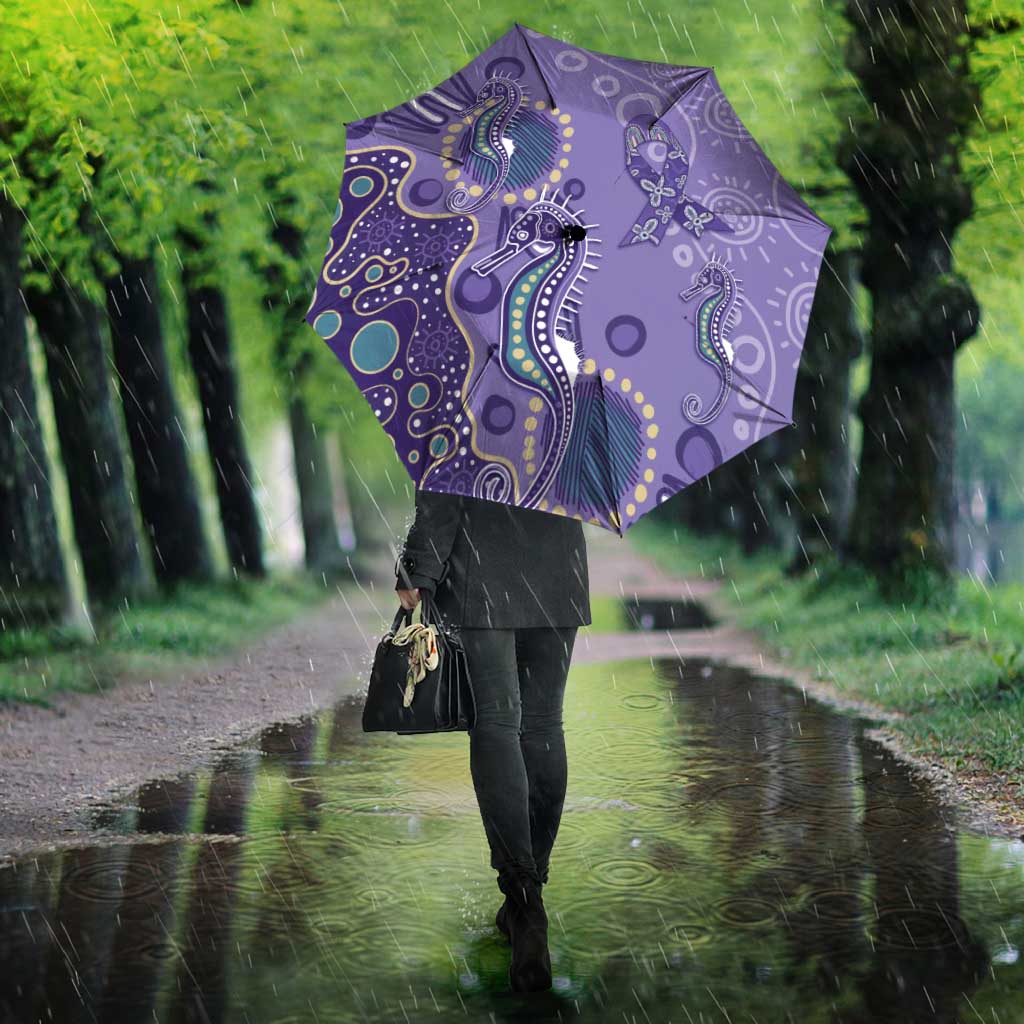 Australia Epilepsy Awareness Umbrella Aboriginal Purple Ribbon with Seahorse - Aussie Hoodie