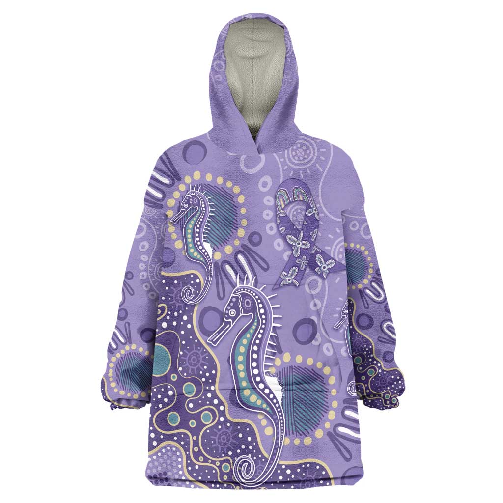 Australia Epilepsy Awareness Wearable Blanket Hoodie Aboriginal Purple Ribbon with Seahorse - Aussie Hoodie