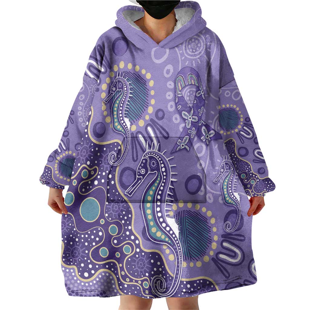 Australia Epilepsy Awareness Wearable Blanket Hoodie Aboriginal Purple Ribbon with Seahorse - Aussie Hoodie