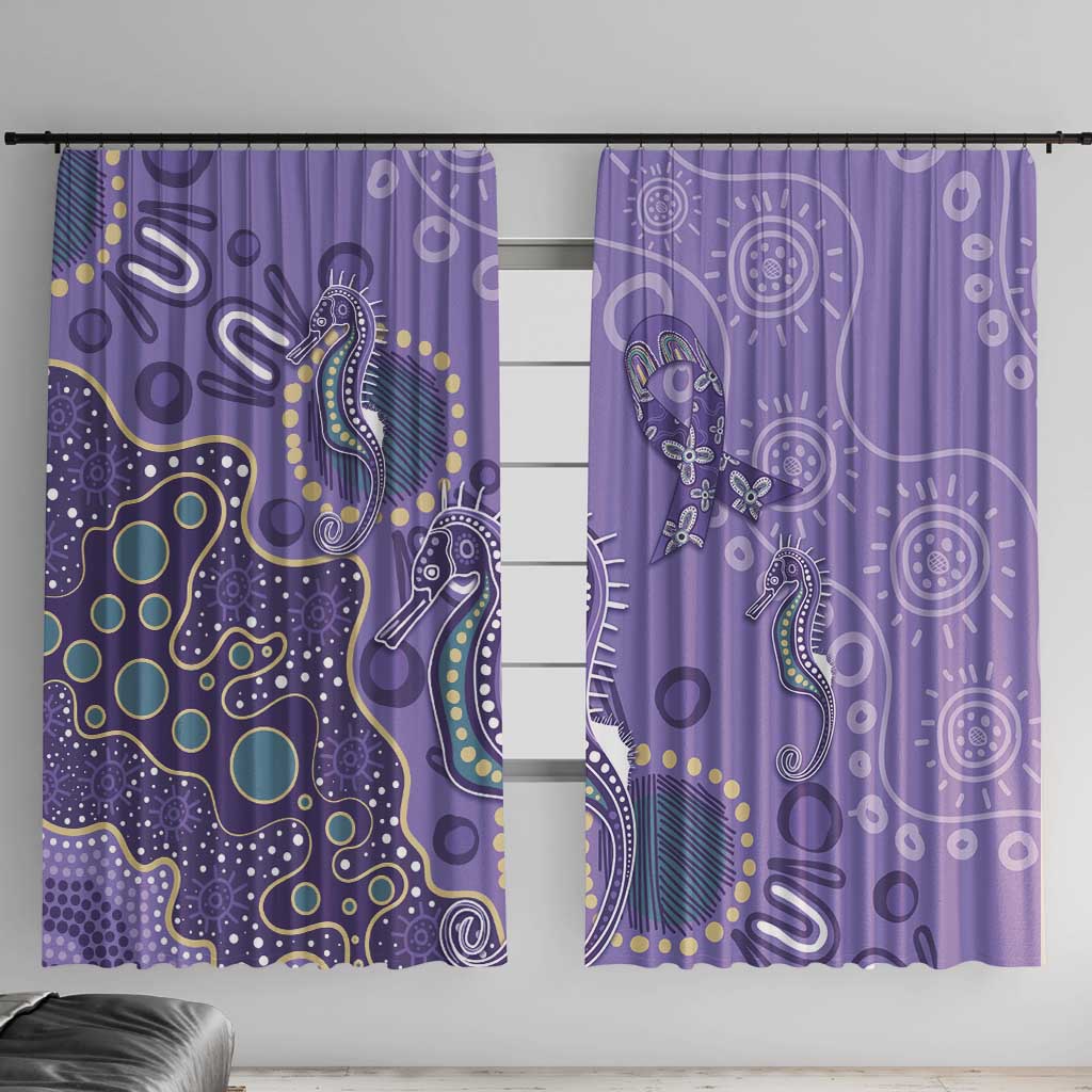Australia Epilepsy Awareness Window Curtain Aboriginal Purple Ribbon with Seahorse - Aussie Hoodie