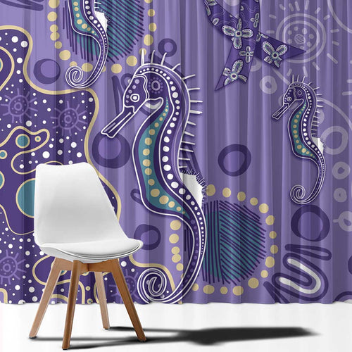 Australia Epilepsy Awareness Window Curtain Aboriginal Purple Ribbon with Seahorse - Aussie Hoodie