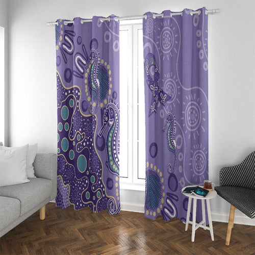 Australia Epilepsy Awareness Window Curtain Aboriginal Purple Ribbon with Seahorse - Aussie Hoodie