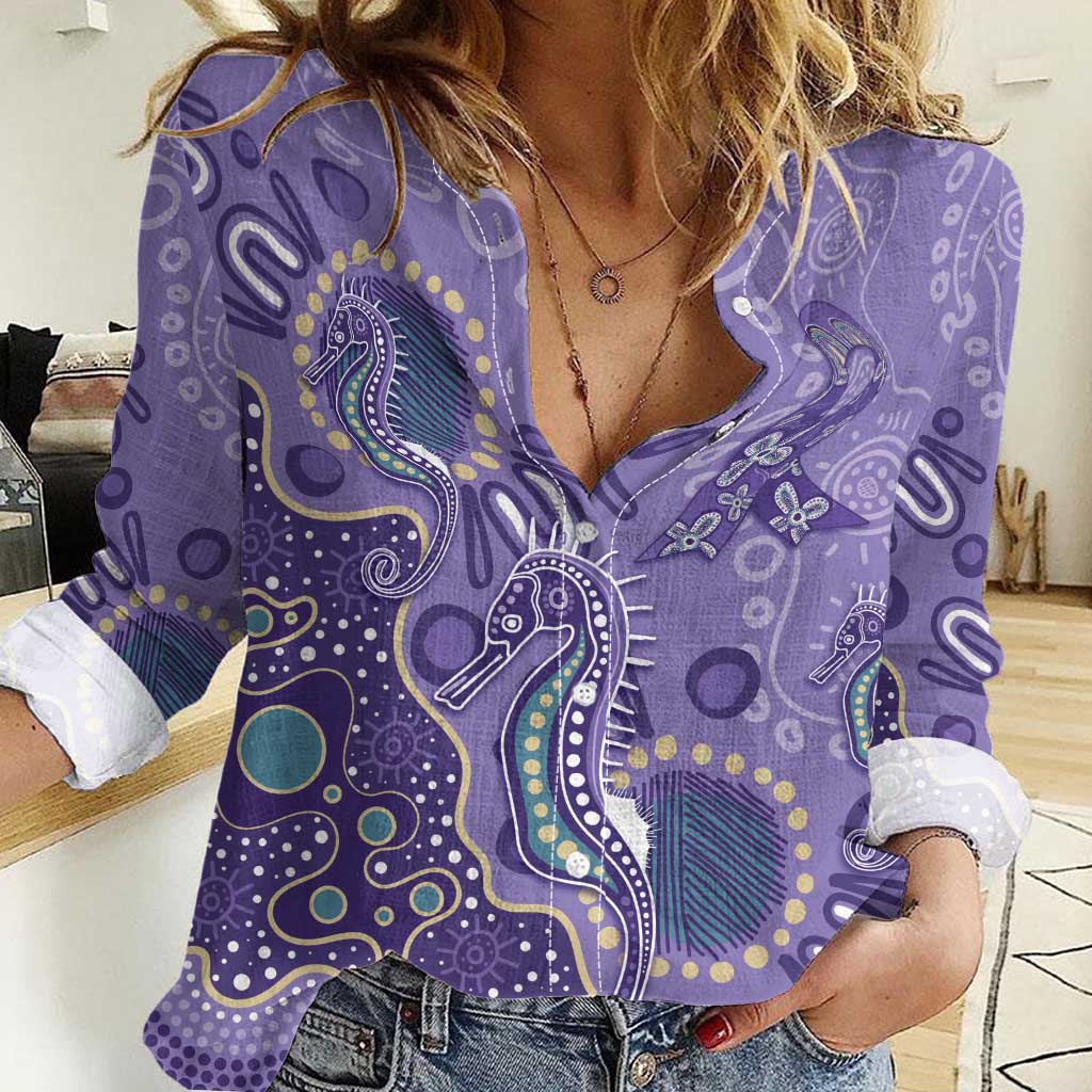 Australia Epilepsy Awareness Women Casual Shirt Aboriginal Purple Ribbon with Seahorse - Aussie Hoodie