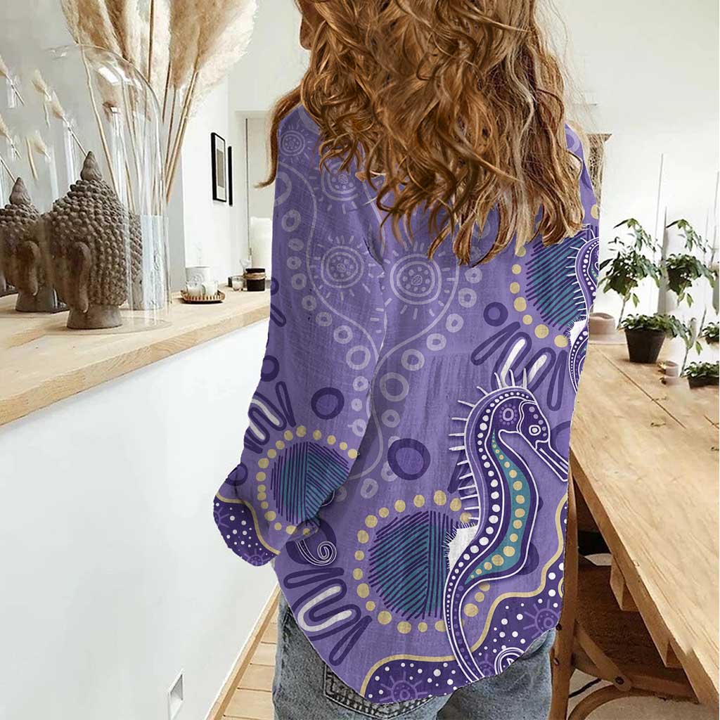 Australia Epilepsy Awareness Women Casual Shirt Aboriginal Purple Ribbon with Seahorse - Aussie Hoodie
