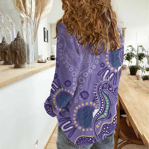 Australia Epilepsy Awareness Women Casual Shirt Aboriginal Purple Ribbon with Seahorse - Aussie Hoodie
