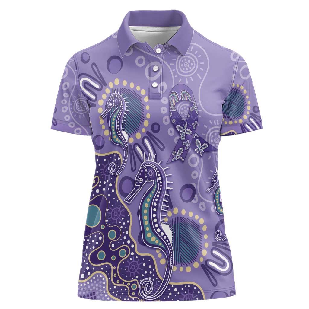 Australia Epilepsy Awareness Women Polo Shirt Aboriginal Purple Ribbon with Seahorse - Aussie Hoodie