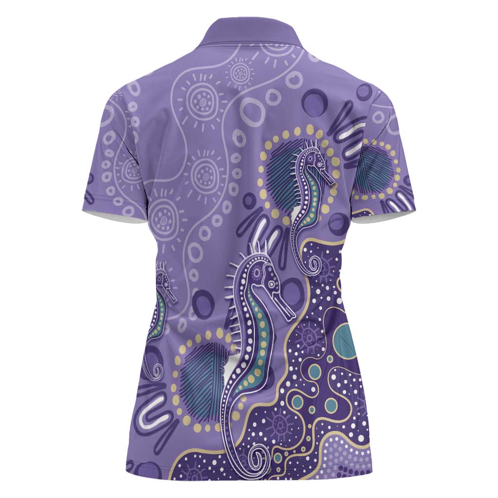 Australia Epilepsy Awareness Women Polo Shirt Aboriginal Purple Ribbon with Seahorse - Aussie Hoodie