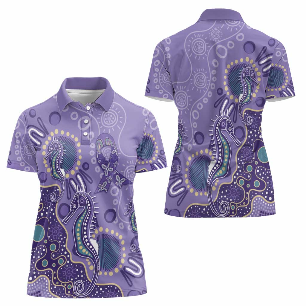 Australia Epilepsy Awareness Women Polo Shirt Aboriginal Purple Ribbon with Seahorse - Aussie Hoodie