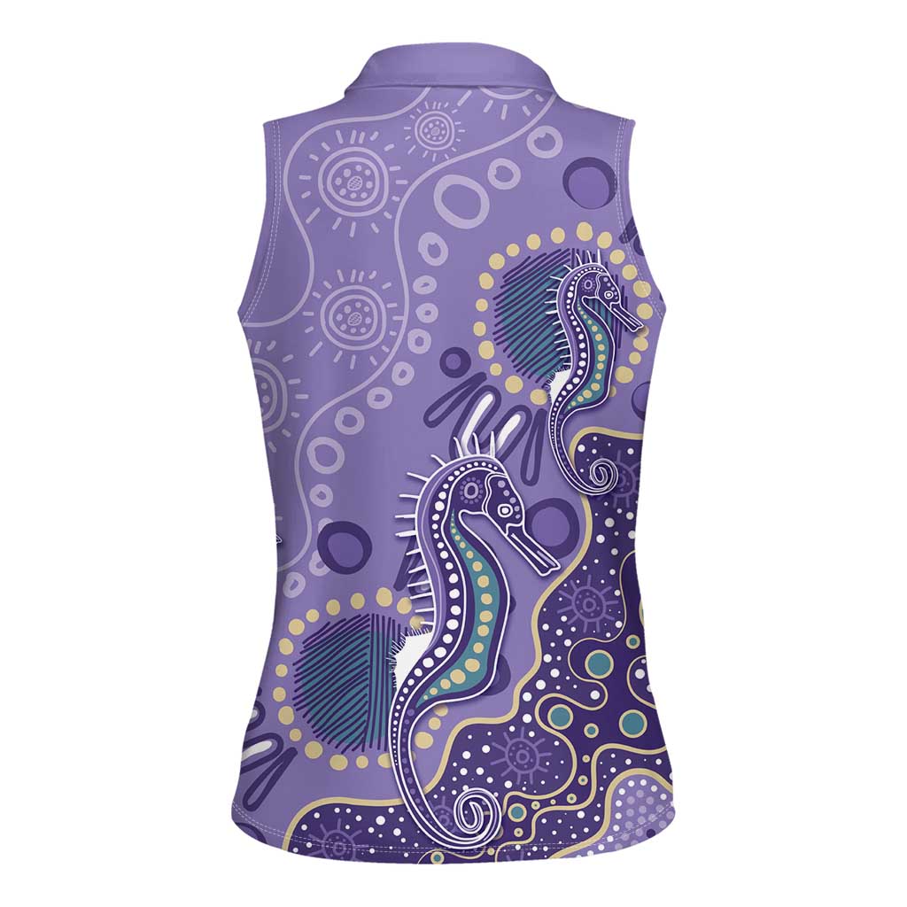 Australia Epilepsy Awareness Women Sleeveless Polo Shirt Aboriginal Purple Ribbon with Seahorse - Aussie Hoodie