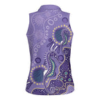 Australia Epilepsy Awareness Women Sleeveless Polo Shirt Aboriginal Purple Ribbon with Seahorse - Aussie Hoodie