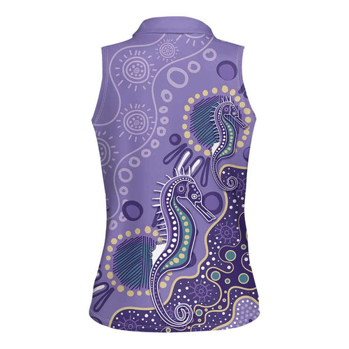 Australia Epilepsy Awareness Women Sleeveless Polo Shirt Aboriginal Purple Ribbon with Seahorse - Aussie Hoodie