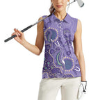Australia Epilepsy Awareness Women Sleeveless Polo Shirt Aboriginal Purple Ribbon with Seahorse - Aussie Hoodie