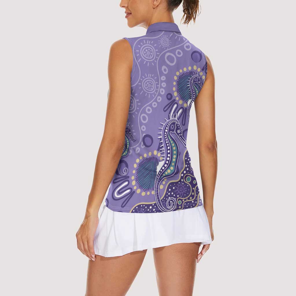 Australia Epilepsy Awareness Women Sleeveless Polo Shirt Aboriginal Purple Ribbon with Seahorse - Aussie Hoodie