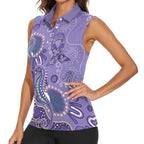 Australia Epilepsy Awareness Women Sleeveless Polo Shirt Aboriginal Purple Ribbon with Seahorse - Aussie Hoodie