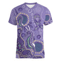 Australia Epilepsy Awareness Women V-Neck T-Shirt Aboriginal Purple Ribbon with Seahorse - Aussie Hoodie