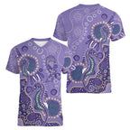 Australia Epilepsy Awareness Women V-Neck T-Shirt Aboriginal Purple Ribbon with Seahorse - Aussie Hoodie