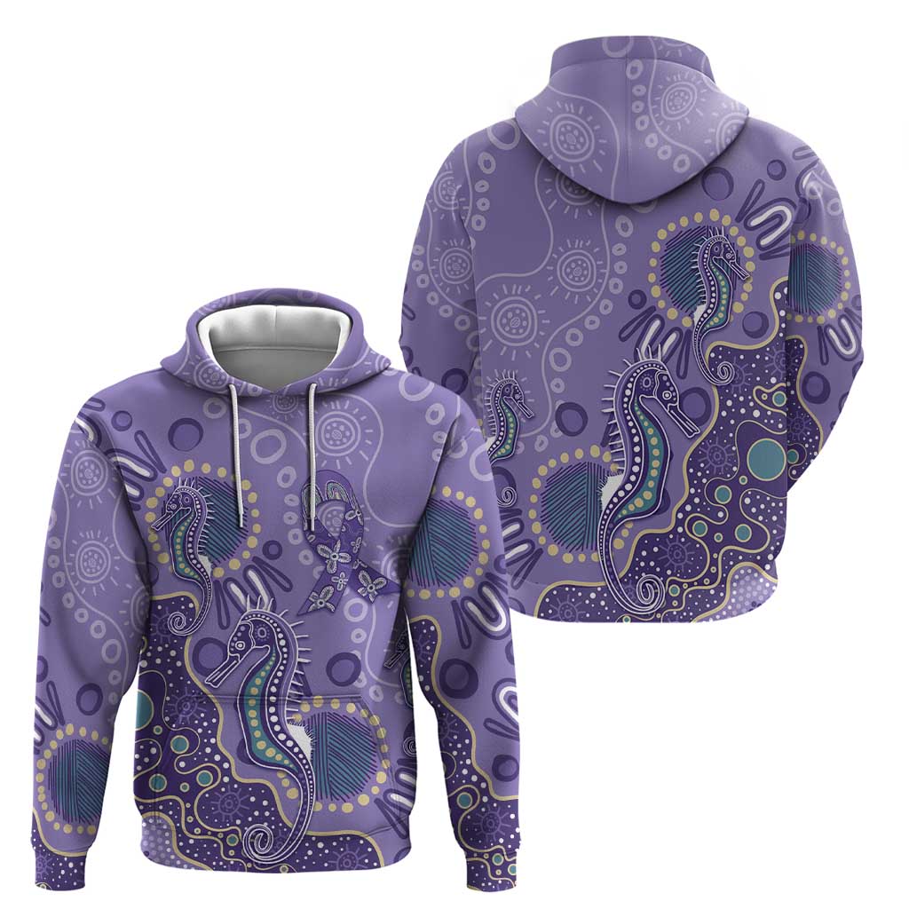 Australia Epilepsy Awareness Zip Hoodie Aboriginal Purple Ribbon with Seahorse - Aussie Hoodie