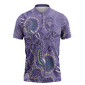 Australia Epilepsy Awareness Zipper Polo Shirt Aboriginal Purple Ribbon with Seahorse - Aussie Hoodie