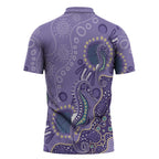 Australia Epilepsy Awareness Zipper Polo Shirt Aboriginal Purple Ribbon with Seahorse - Aussie Hoodie