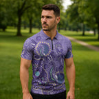Australia Epilepsy Awareness Zipper Polo Shirt Aboriginal Purple Ribbon with Seahorse - Aussie Hoodie