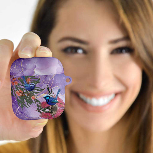 Australia Splendid Fairy Wren on Eucalyptus AirPods Case Epilepsy Awareness - Aussie Hoodie
