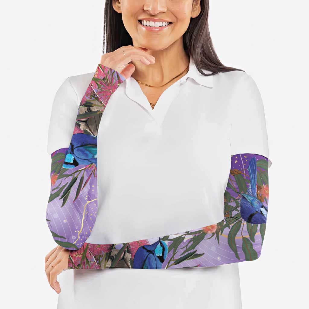 Australia Splendid Fairy Wren on Eucalyptus Arm Sleeves Epilepsy Awareness - Aussie Hoodie