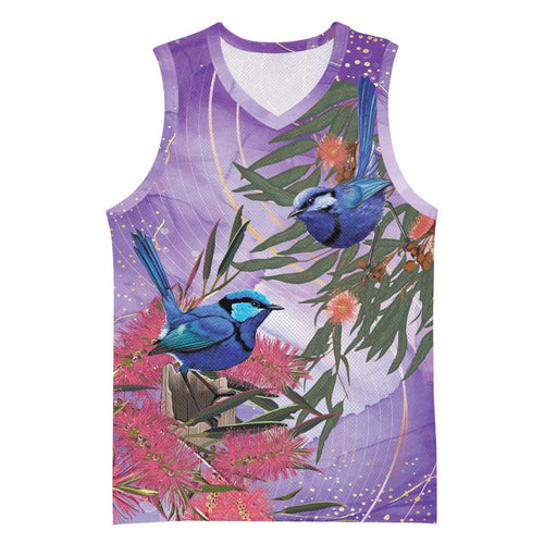 Australia Splendid Fairy Wren on Eucalyptus Basketball Jersey Epilepsy Awareness - Aussie Hoodie